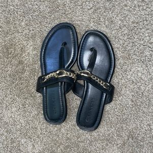 Coach Black Leather Slippers